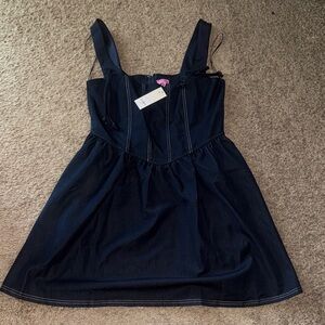 Francesca’s Women Denim Sundress with Corset look Stitching NWT